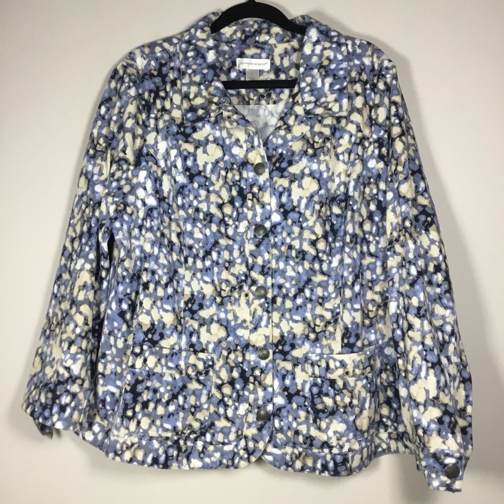 Cotton multi color denim jacket metal buttons blue cream navy white XL